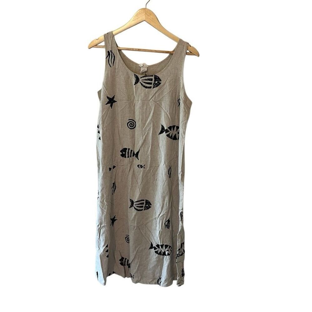 Vintage Connie Choi linen blend lightweight beachy print dress size Large